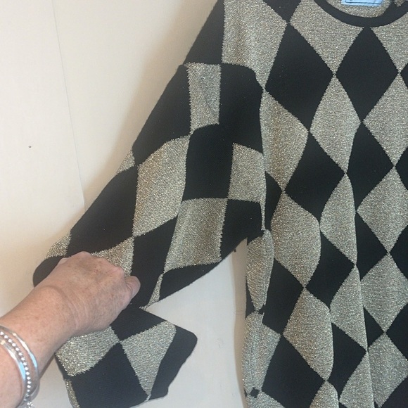 Evan Picone vintage ladies sweater size large argyle shape metallic gold / wool - Picture 5 of 9